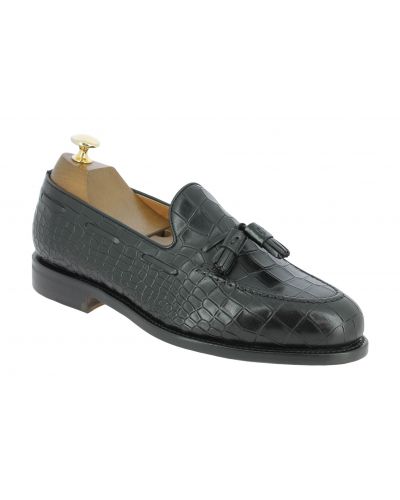 Moccasin with pompons Berwick 8491 black leather croco print finish