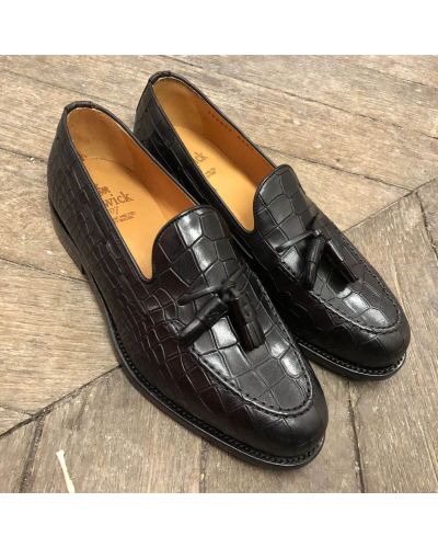 Moccasin with pompons Berwick 8491 black leather croco print finish