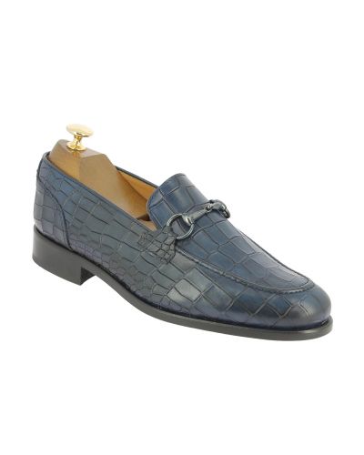 Moccasin shoe Center 51 Classico Sphynx blue navy leather croco print finish