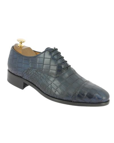 Oxford shoe Center 51 Classico Ambas blue navy leather croco print finish