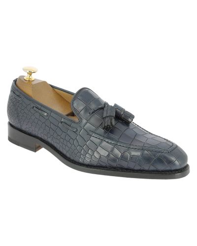 Mocassin à pompons Center 51 14151 cuir marine façon crocodile
