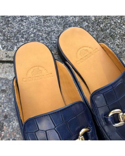 Mule loafer Center 51 navy blue leather croco print finish