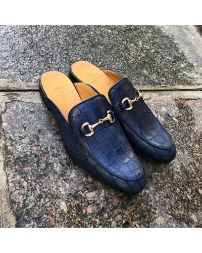 Mule loafer Center 51 navy blue leather croco print finish
