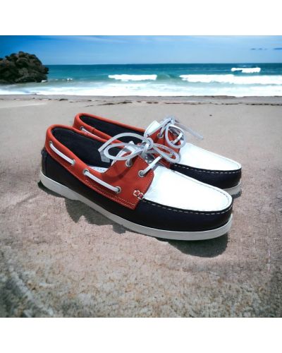 Chaussure bateau Orland 1421 cuir multicolore bleu blanc rouge
