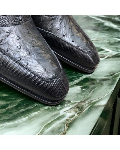 Richelieu Mezlan 50001 multimatière véritable crocodile lézard et autruche noir