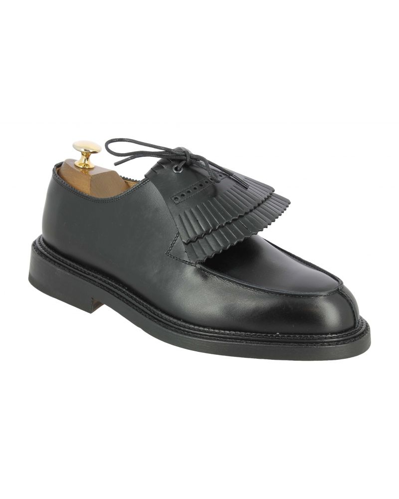 Derbie triple semelle Center 51 14300 cuir noir avec franges