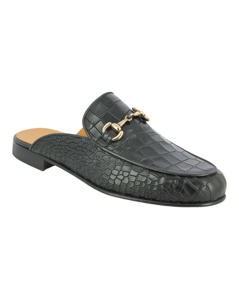 Mule loafer Center 51 black leather croco print finish