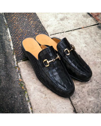 Mule loafer Center 51 black leather croco print finish