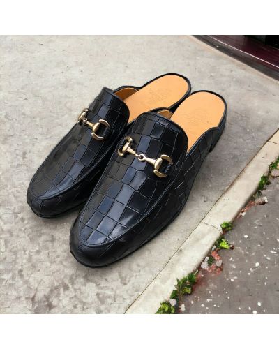 Mule loafer Center 51 black leather croco print finish