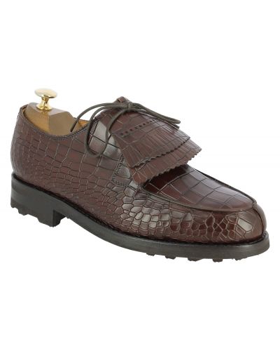 Derbie Center 51 8172 Bob cuir façon croco marron avec frange