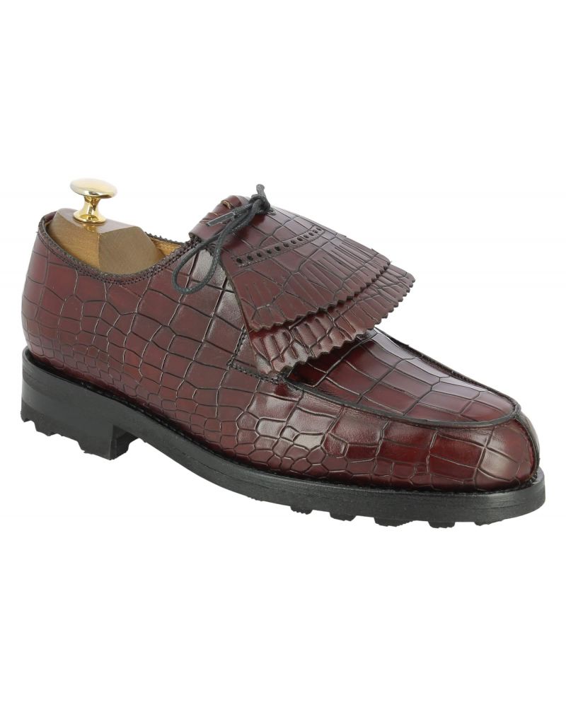 Derby John Mendson 8172 Bob cuir façon croco bordeaux avec frange