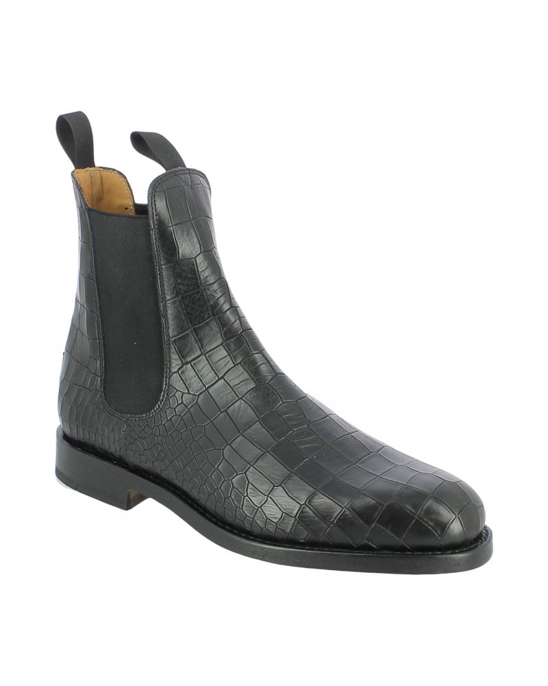 Bottine John Mendson 6192 cuir façon croco noir