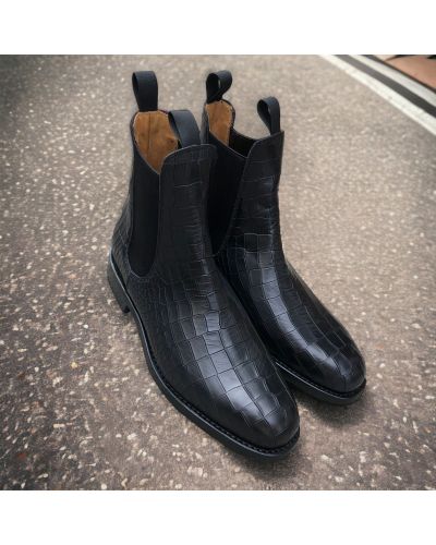 Bottine John Mendson 6192 cuir façon croco noir