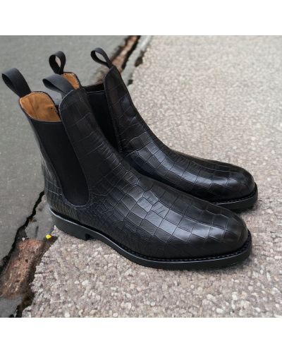 Bottine John Mendson 6192 cuir façon croco noir