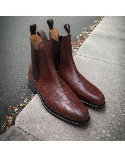 Bottine John Mendson 6192 cuir façon croco marron