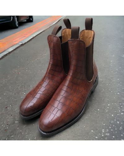 Bottine John Mendson 6192 cuir façon croco marron