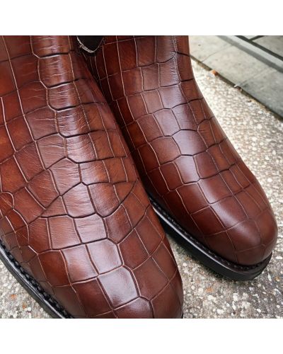 Bottine John Mendson 6192 cuir façon croco marron