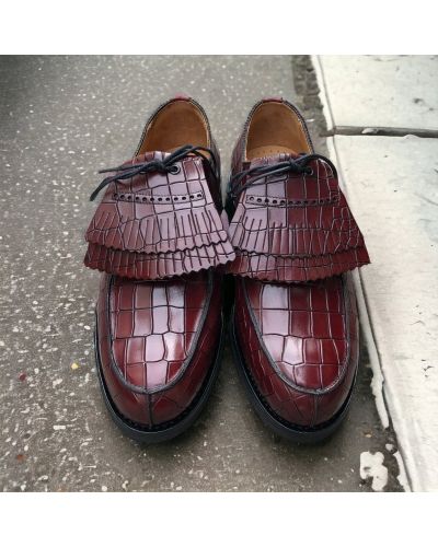 Derby shoe John Mendson 8172 Bob burgundy leather croco print finish with tassels