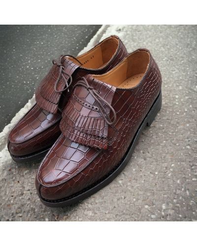 Derby shoe John Mendson 8172 Bob brown leather croco print finish with tassels