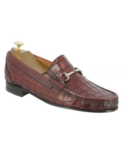 Mocassin Berwick 5285 cuir façon crocodile bordeaux