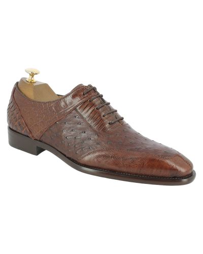Oxford shoe Mezlan 50001 genuine crocodile, lizard, and black ostrich multimaterial