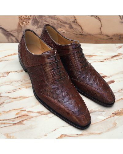 Oxford shoe Mezlan 50001 genuine crocodile, lizard, and black ostrich multimaterial