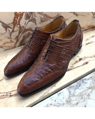 Oxford shoe Mezlan 50001 genuine crocodile, lizard, and black ostrich multimaterial