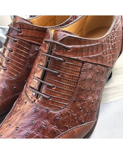 Oxford shoe Mezlan 50001 genuine crocodile, lizard, and black ostrich multimaterial