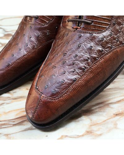 Oxford shoe Mezlan 50001 genuine crocodile, lizard, and black ostrich multimaterial