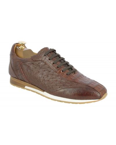 Sneakers Richelieu Mezlan 50004 multimatière véritable crocodile lézard et autruche marron