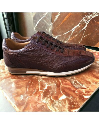 Oxford Sneakers Mezlan 50004 genuine crocodile, lizard, and brown ostrich multimaterial