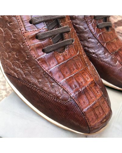 Oxford Sneakers Mezlan 50004 genuine crocodile, lizard, and brown ostrich multimaterial