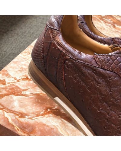 Oxford Sneakers Mezlan 50004 genuine crocodile, lizard, and brown ostrich multimaterial