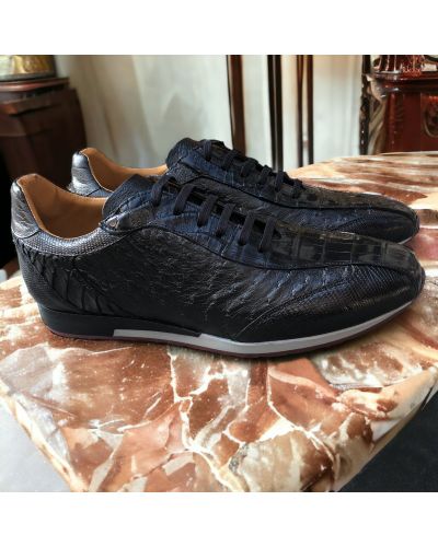 Oxford Sneakers Mezlan 50004 genuine crocodile, lizard, and black ostrich multimaterial