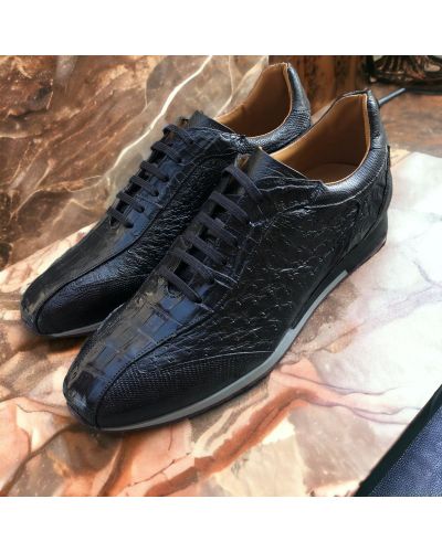 Oxford Sneakers Mezlan 50004 genuine crocodile, lizard, and black ostrich multimaterial