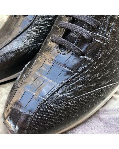Oxford Sneakers Mezlan 50004 genuine crocodile, lizard, and black ostrich multimaterial
