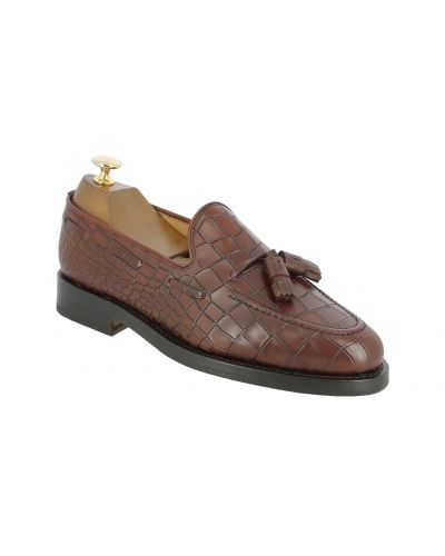 Moccasin with Pompons Center 51 14305 brown leather crocodile print finish