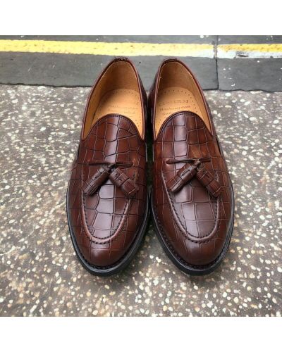 Moccasin with Pompons Center 51 14305 brown leather crocodile print finish