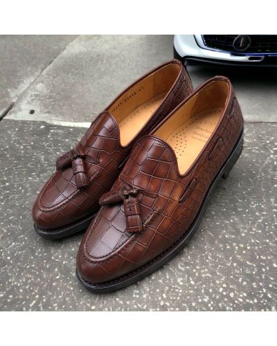 Moccasin with Pompons Center 51 14305 brown leather crocodile print finish
