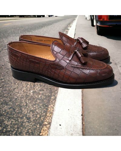 Moccasin with Pompons Center 51 14305 brown leather crocodile print finish