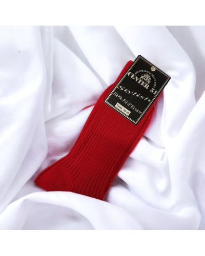 Chaussettes côtelées en fil d'Ecosse rouge
