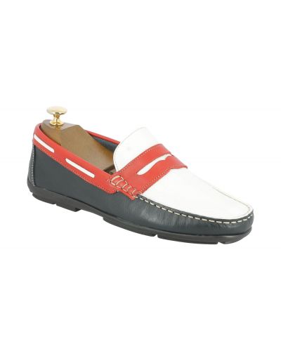 Mocassin souple Orland 1633 cuir multicolore bleu blanc rouge