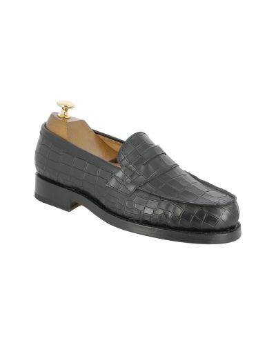 Mocassin John Mendson 14407 cuir façon croco noir