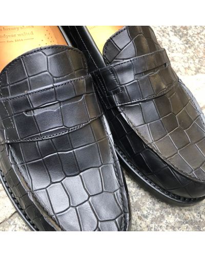 Mocassin John Mendson 14407 cuir façon croco noir