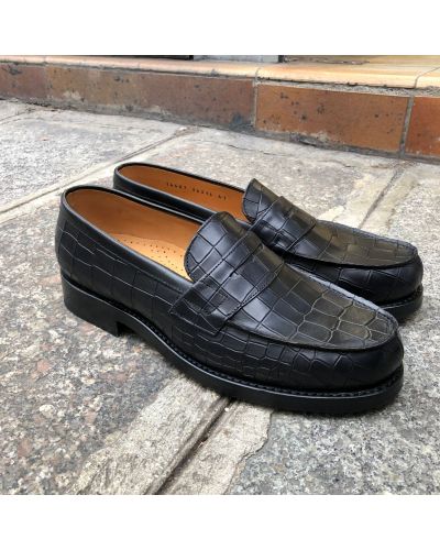 Mocassin John Mendson 14407 cuir façon croco noir