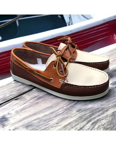 Chaussure bateau Orland 1421 cuir multicolore marron beige marron foncé