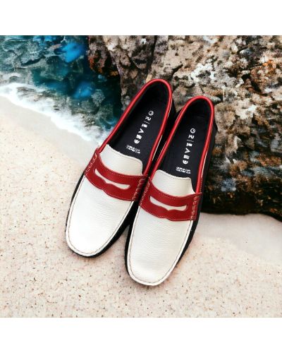 Mocassin souple Orland 1633 cuir multicolore bleu blanc rouge