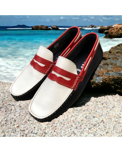 Mocassin souple Orland 1633 cuir multicolore bleu blanc rouge