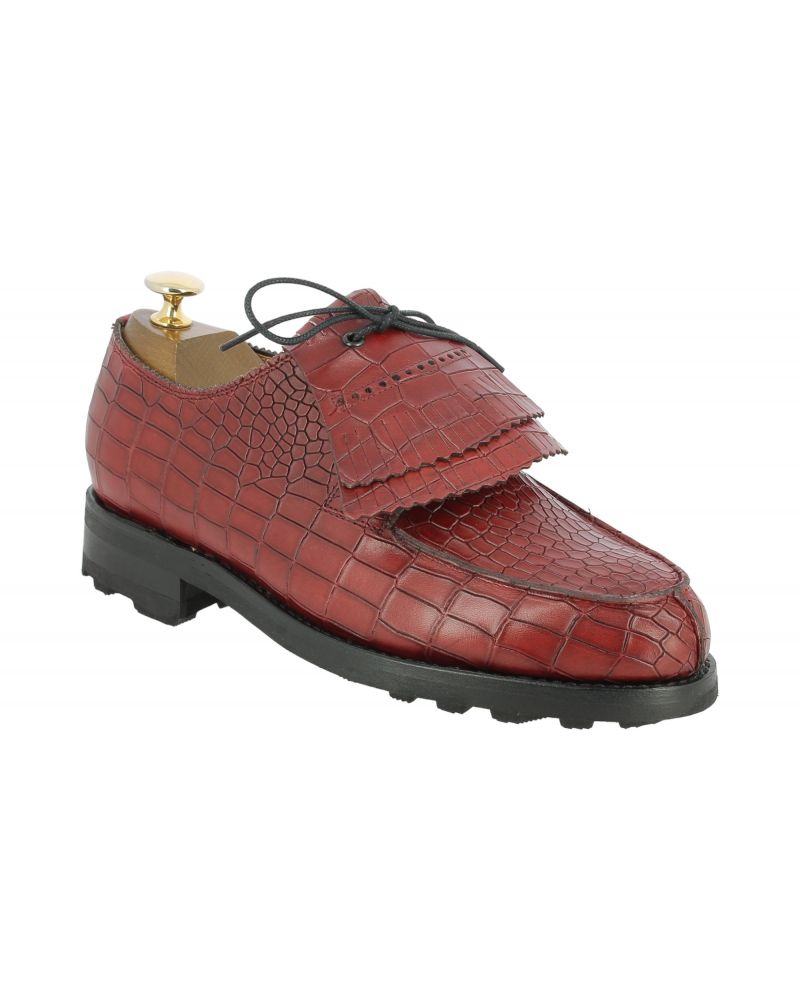 Derbie Center 51 8172 Bob cuir façon croco bordeaux avec frange