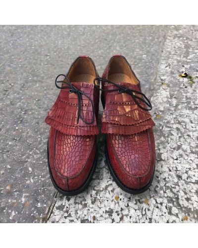 Derbie Center 51 8172 Bob cuir façon croco bordeaux avec frange
